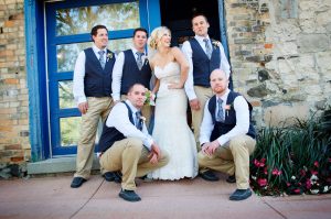 Bridal photos with the bestmen of the groom in Guelph, Ontario.
